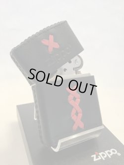 画像2: No.200 レザーシリーズZIPPO 牛革巻きブラック レッドクロス z-1730