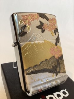 画像1: No.200 推奨品ZIPPO BRUSHED CHROME ブラッシュクローム 電鋳板プレート 富士桜 z-6056