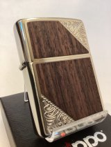 No.200 推奨品ZIPPO BRUSHED CHROME ブラッシュクローム 天然WOOD プレート貼り z-6162