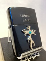 No.200 ヴィンテージZIPPO 2001年製 BLUE MIRROR ブルーミラー ターコイズワンポイントメタル 限定シリアルナンバー z-6199