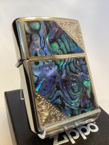 No.200 推奨品ZIPPO BRUSHED CHROME ブラッシュクローム 天然シェル シルバープレート貼り z-6210