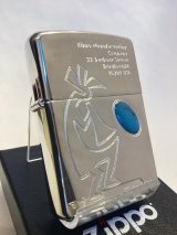 No.200 ヴィンテージZIPPO 2002年製 SILVER MIRROR シルバーミラー KOKOPELLI ココペリ ターコイズストーン付き z-6286