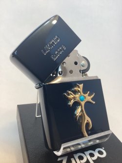 画像2: No.200 ヴィンテージZIPPO 2001年製 BLUE MIRROR ブルーミラー ターコイズワンポイントゴールドメタル 限定シリアルナンバー入り z-6307