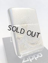 No.200 推奨品ZIPPO BRUSHED CHROME ブラッシュクローム 波と富士 電鋳板プレート貼り z-6568