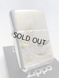 画像1: No.200 推奨品ZIPPO BRUSHED CHROME ブラッシュクローム 波と富士 電鋳板プレート貼り z-6568