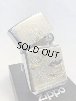 画像2: No.200 推奨品ZIPPO BRUSHED CHROME ブラッシュクローム 波と富士 電鋳板プレート貼り z-6568