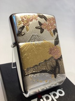 画像1: No.200 推奨品ZIPPO BRUSHED CHROME ブラッシュクローム 富士桜 電鋳板プレート z-6592
