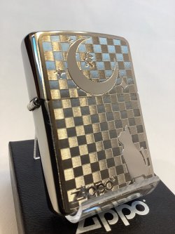 画像1: No.200 ペット&アニマルZIPPO BRUSHED CHROME ブラッシュクローム SILVER PLATE シルバープレート ネコと月 z-6595