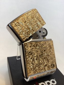 画像2: No.200 推奨品ZIPPO BRUSHED CHROME ブラッシュクローム ARABESQUE アラベスク GOLD METAL PLATE ゴールドメタルプレート z-6607