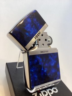 画像2: No.200 推奨品ZIPPO BRUSHED CHROME ブラッシュクローム マーブル調 BLUE COLOR ブルーカラー z-6668