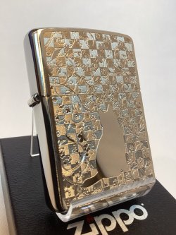画像1: No.200 ペット&アニマルZIPPO BRUSHED CHROME ブラッシュクローム シルバープレート ネコと花 z-6680