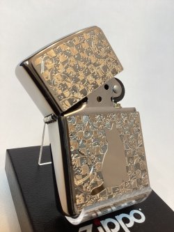 画像2: No.200 ペット&アニマルZIPPO BRUSHED CHROME ブラッシュクローム シルバープレート ネコと花 z-6680