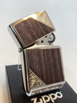 画像2: No.200 推奨品ZIPPO BRUSHED CHROME ブラッシュクローム NATURAL WOOD PLATE 天然ウッドプレート z-6705