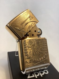 画像2: No.254 ヴィンテージZIPPO 2003年製 SOLID BRASS MIRROR ソリッドブラスミラー INDIAN インディアン METAL PLATE メタルプレート z-6731