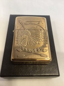 画像5: No.254 ヴィンテージZIPPO 2003年製 SOLID BRASS MIRROR ソリッドブラスミラー INDIAN インディアン METAL PLATE メタルプレート z-6731