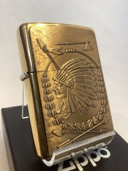 画像1: No.254 ヴィンテージZIPPO 2003年製 SOLID BRASS MIRROR ソリッドブラスミラー INDIAN インディアン METAL PLATE メタルプレート z-6731