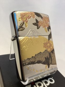 画像1: No.200 推奨品ZIPPO BRUSHED CHROME ブラッシュクローム 電鋳板プレート 富士桜 z-6782