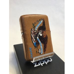 画像: No.200 レザーシリーズZIPPO アメリカンイーグル 牛革 ブラウン z-2480