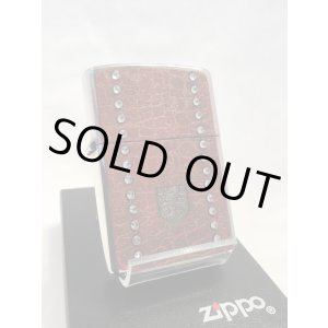 画像: No.200 推奨品ZIPPO レザー調ラインストーン ワインレッド z-3127