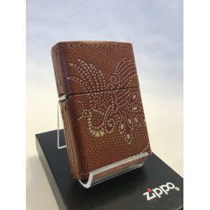 画像: No.200 レザーシリーズZIPPO 牛革巻き ブラウン 3面 鳳凰 z-744