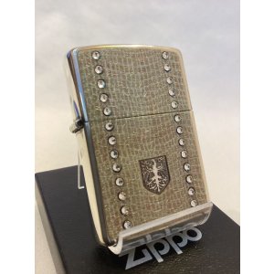 画像: No.200 推奨品ZIPPO レザー調ラインストーン アイボリー z-4645