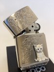 画像2: No.200 ペット&アニマルZIPPO SILVER SATIN シルバーサテン CAT METAL キャットメタル z-5257