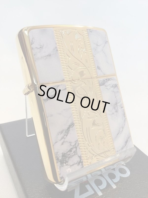 画像1: No.200 推奨品ZIPPO MARBLE WHITE マーブルホワイト GOLD LINE ゴールドライン z-5714