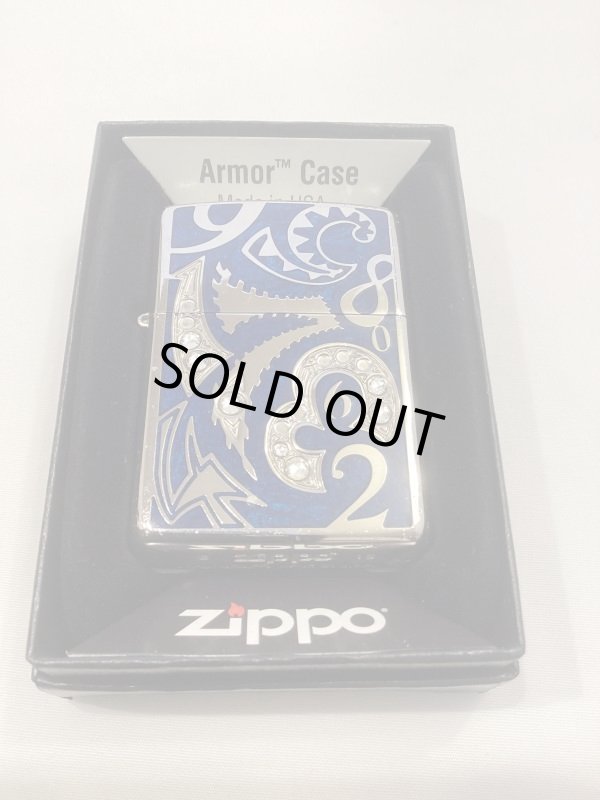 画像5: No.162 USED ARMOR ZIPPO 2016年製 BLUE EPOXY アーマーブルーエポキシ LINE STONE ラインストーン付き z-5797