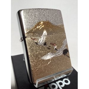 画像: No.200 推奨品ZIPPO BRUSHED CHROME ブラッシュクローム 電鋳板プレート 鶴富士 z-5955