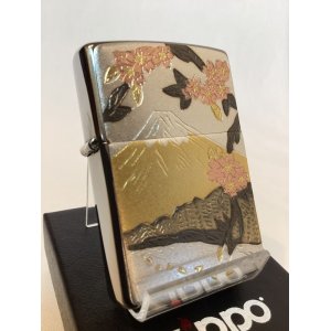 画像: No.200 推奨品ZIPPO BRUSHED CHROME ブラッシュクローム 電鋳板プレート 富士桜 z-6056