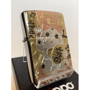 画像: No.200 推奨品ZIPPO BRUSHED CHROME ブラッシュクローム 電鋳板プレート 招き猫 z-6071