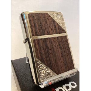 画像: No.200 推奨品ZIPPO BRUSHED CHROME ブラッシュクローム 天然WOOD プレート貼り z-6162