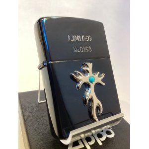 画像: No.200 ヴィンテージZIPPO 2001年製 BLUE MIRROR ブルーミラー ターコイズワンポイントメタル 限定シリアルナンバー z-6199