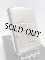 画像: No.200 推奨品ZIPPO BRUSHED CHROME ブラッシュクローム 波と富士 電鋳板プレート貼り z-6568
