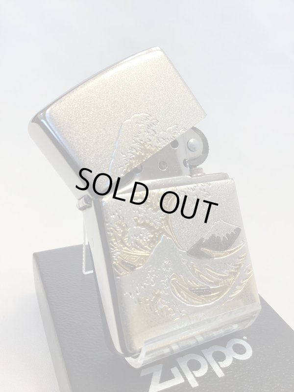 画像2: No.200 推奨品ZIPPO BRUSHED CHROME ブラッシュクローム 波と富士 電鋳板プレート貼り z-6568