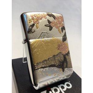 画像: No.200 推奨品ZIPPO BRUSHED CHROME ブラッシュクローム 富士桜 電鋳板プレート z-6592