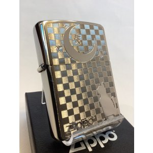 画像: No.200 ペット&アニマルZIPPO BRUSHED CHROME ブラッシュクローム SILVER PLATE シルバープレート ネコと月 z-6595