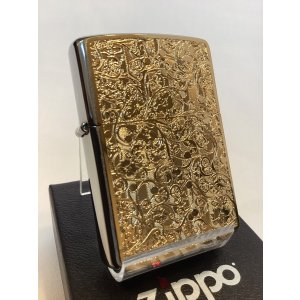 画像: No.200 推奨品ZIPPO BRUSHED CHROME ブラッシュクローム ARABESQUE アラベスク GOLD METAL PLATE ゴールドメタルプレート z-6607