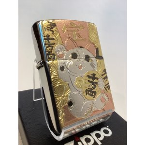 画像: No.200G推奨品ZIPPO BRUSHED CHROME ブラッシュクローム 電鋳板プレート 招き猫 z-6629