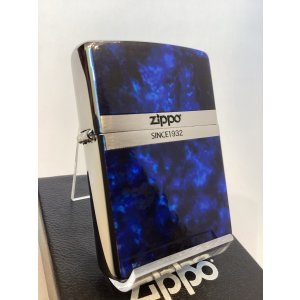 画像: No.200 推奨品ZIPPO BRUSHED CHROME ブラッシュクローム マーブル調 BLUE COLOR ブルーカラー z-6668