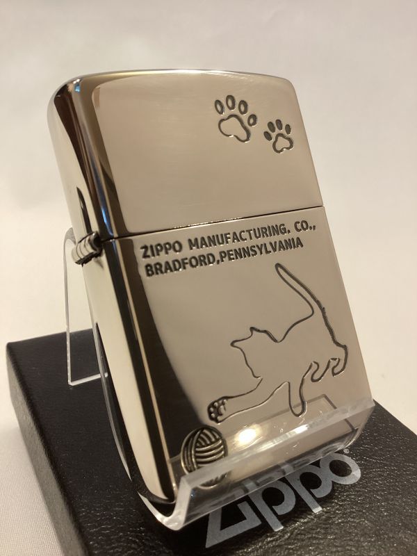 画像1: No.200 ペット&アニマルZIPPO SILVER MIRROR シルバーミラー CAT&BALL ネコとマリ z-5725