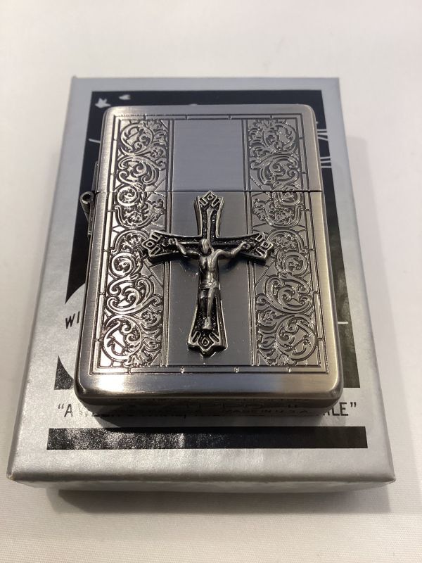 画像5: No.1935レプリカモデルZIPPO ANTIQUE SILVER アンティークシルバー キリスト十字架クロスメタル貼り z-5776