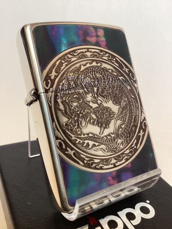 画像1: No.200 推奨品ZIPPO  SILVER & SILVER IBUSHI シルバー&シルバーイブシ 天然シェル ドラゴン z-5992