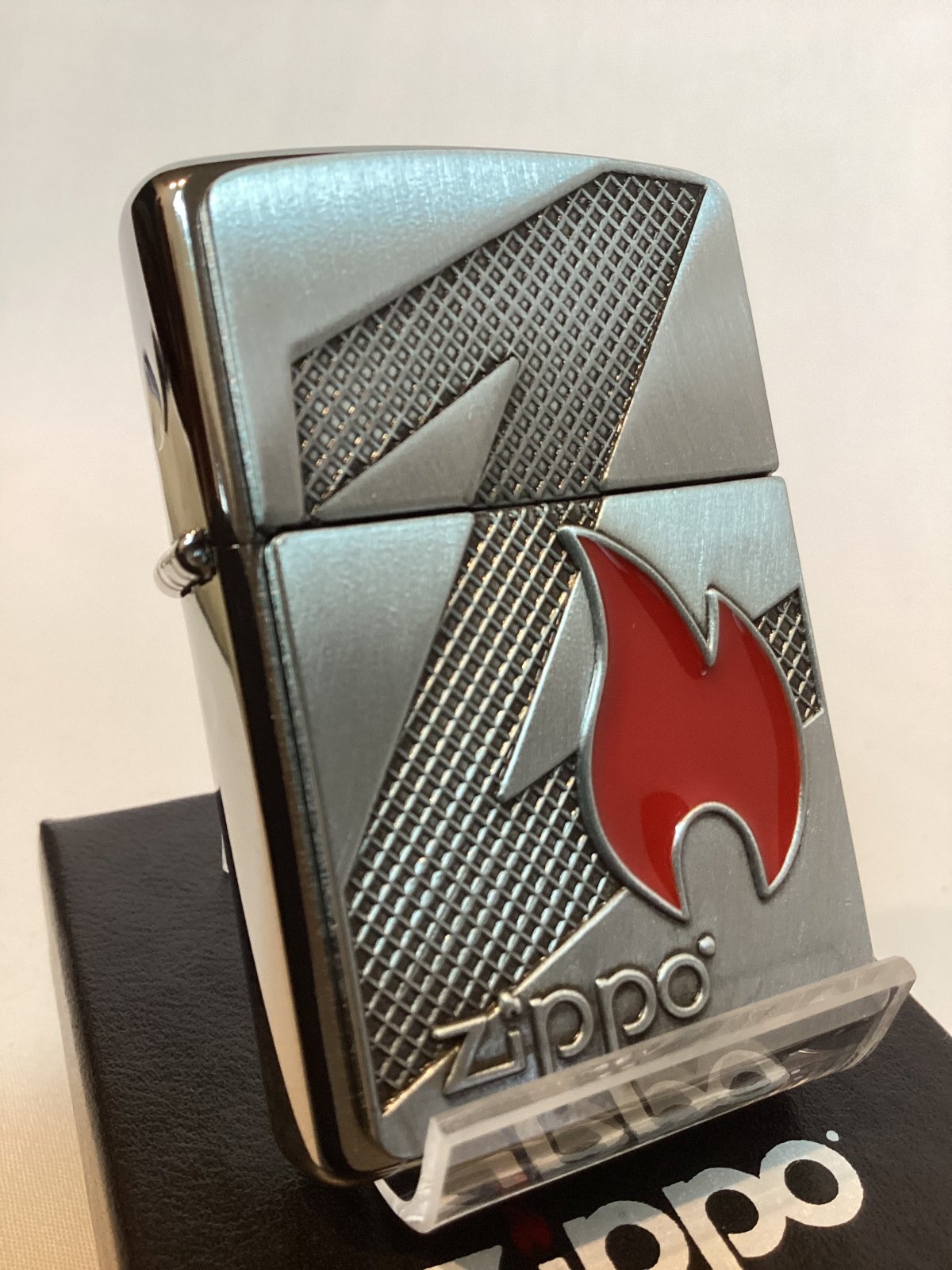 画像1: No.200 推奨品ZIPPO BRUSHED CHROME ブラッシュクローム FLAME PLAT フレームプレート z-6124