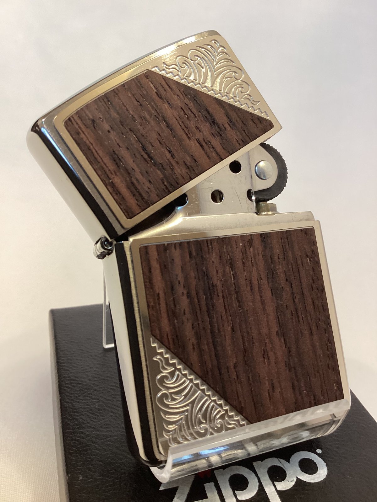 画像2: No.200 推奨品ZIPPO BRUSHED CHROME ブラッシュクローム 天然WOOD プレート貼り z-6162