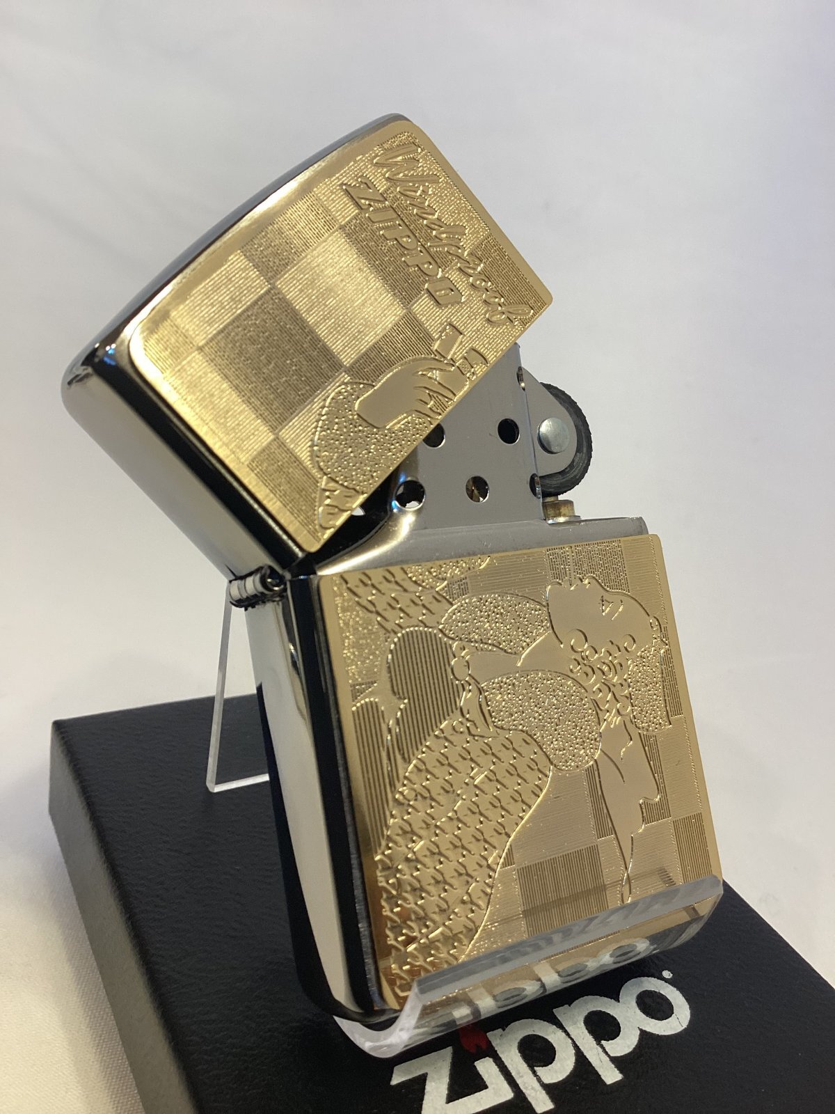 画像2: No.200 ウィンディZIPPO BRUSHED CHROME ブラッシュクローム GOLD METAL PLATE ゴールドメタルプレート WINDY ウィンディ z-6413