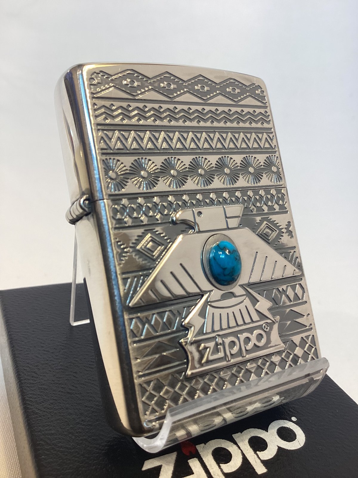 画像1: No.200 推奨品ZIPPO SILVER OXIDIZED PLATE シルバーオキシダイズド プレート THUNDERBIRD BLUE サンダーバード ブルー z-6414