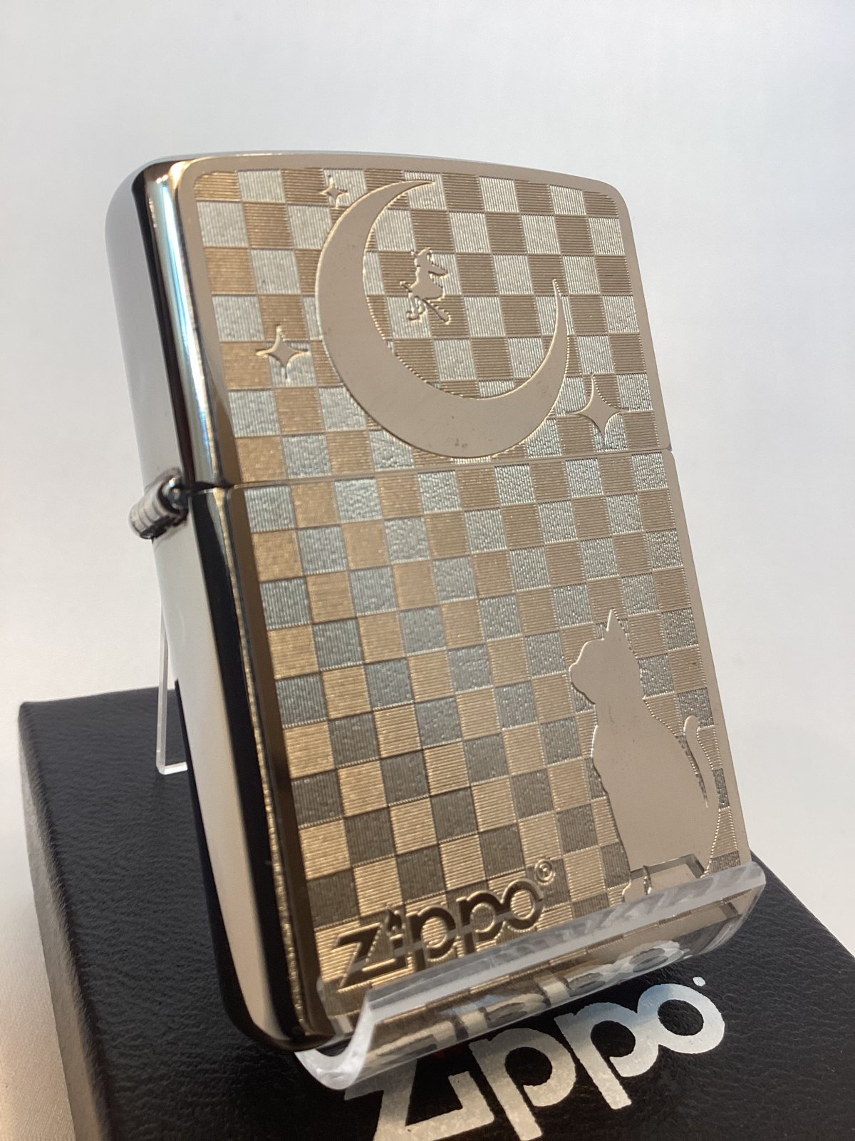 画像1: No.200 ペット&アニマルZIPPO BRUSHED CHROME ZIPPO ブラッシュクローム METAL PLATE メタルプレート ネコと月 z-6696