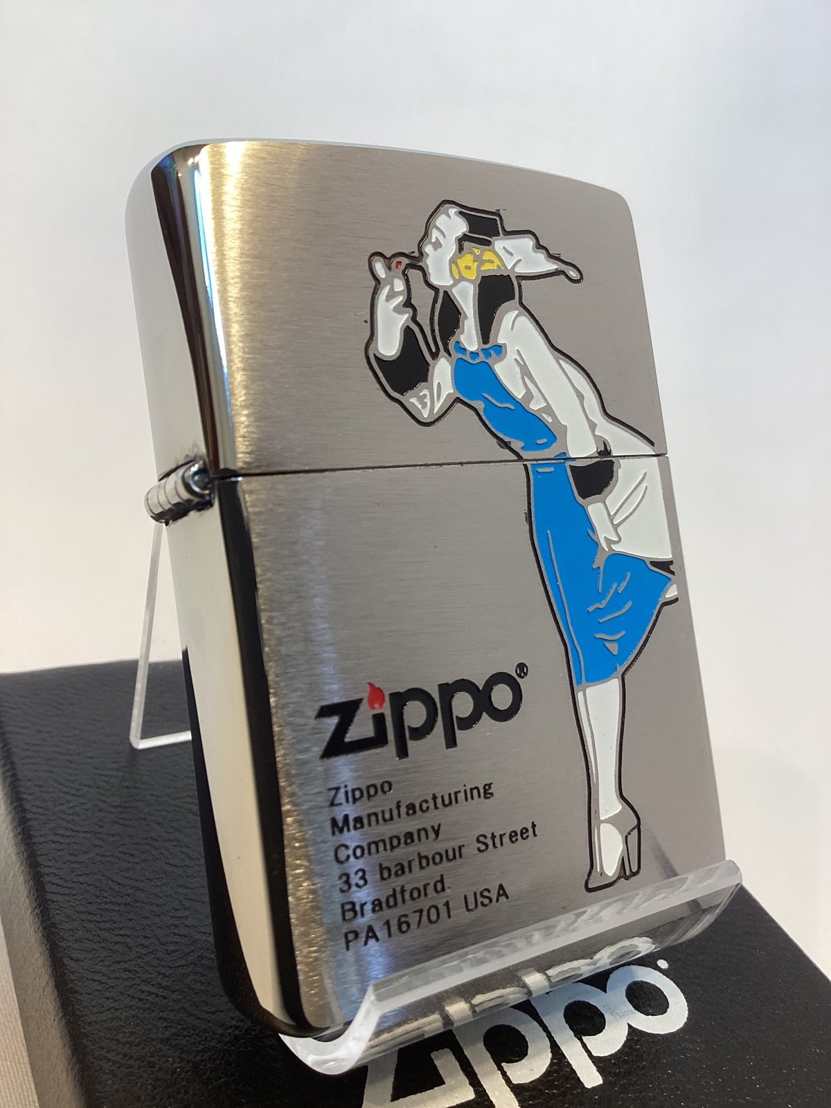画像1: No.200 WINDY ZIPPO ウィンディ BRUSHED CHROME ブラッシュクローム WINDY BULE ウィンディブルー z-6716