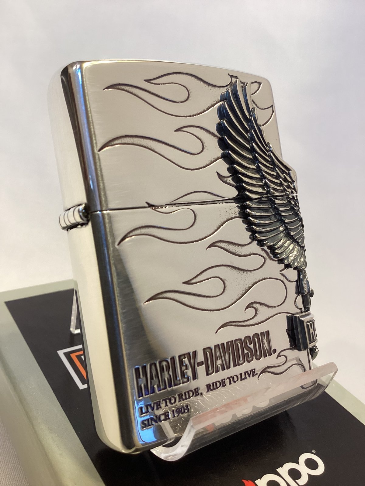 画像1: No.200 HARLAY DIVIDSON ZIPPO ハーレー・ダビッドソン SILVER MIRROR IBUSHI シルバーミラーイブシ SIDE EAGLE METAL サイドイーグルメタル z-6785